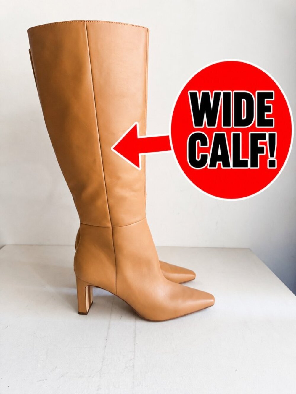 Sam Edelman Sylvia knee-high boots luxe tan leather Pointy Toe 10.5 WIDE CALF